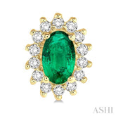 5x3 MM Oval Cut Center Emerald and 1/5 ctw Round Cut Diamond Sunflower Precious Earrings in 10K Yellow Gold